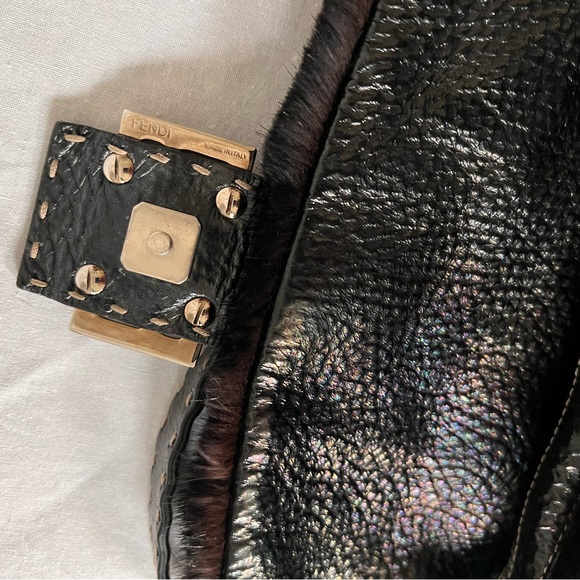 Vintage FENDI Black Mink fur Selleria collection Baguette Bag - Picture 4 of 7